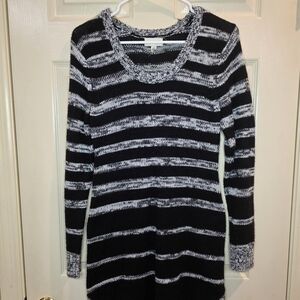 Derek Heart Black White Striped Sweater Dress Large Long Sleeve Bodycon Mini